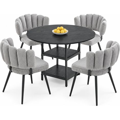 ELVMI Set Tavolo e Sedie con 1 Tavolo Rotondo e 4 Sedie da Pranzo, MDF e Metallo, Nero e Grigio (1/5)
