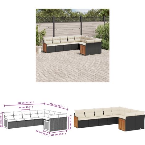 9-tlg. Garten-Sofagarnitur mit Kissen Schwarz Poly Rattan - Gartensorte - Gartenmöbelset - PE-Rattan Möbel - Outdoor Lounge Set - Balkonmöbel - Home & Living (1/3)
