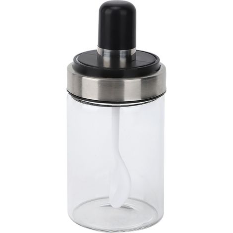 1 pot à épices en verre, transparent, 14,7 x 6,5 cm, cuillère intégrée, pour sel, poivre et assaisonnements (1/5)