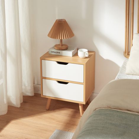 Comodino Bordkak con 2 Cassetti 50 x 40 x 30 cm - Effetto Rovere / Bianco [en.casa]