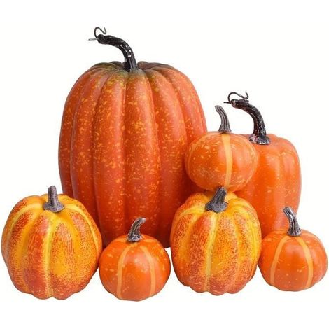 Lot de 7 citrouilles artificielles en mousse - WINLLINEE - Orange et blanc - Tailles différentes - Réutilisables (1/5)