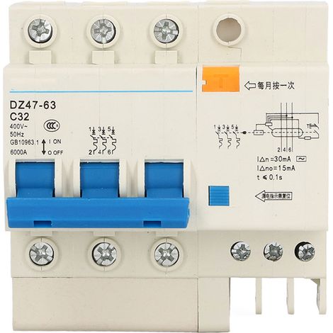 Disjoncteur Mini 3P 32A 400V, Montage Rail DIN, Pouvoir de Coupure 6000A, Interrupteur Automatique pour Tableau Électrique Maison (1/5)