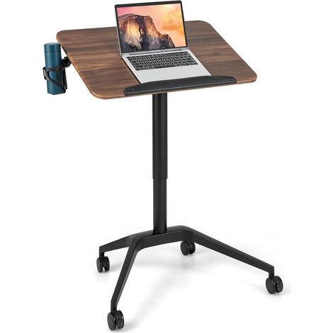 COSTWAY Mesa Ordenador Portátil Ajustable con Ruedas, Estación de Trabajo de Pie con Protección Anticaídas, Tablero Inclinable, Portavasos, Escritorio Portátil Rodante Neumático para Hogar y Oficina