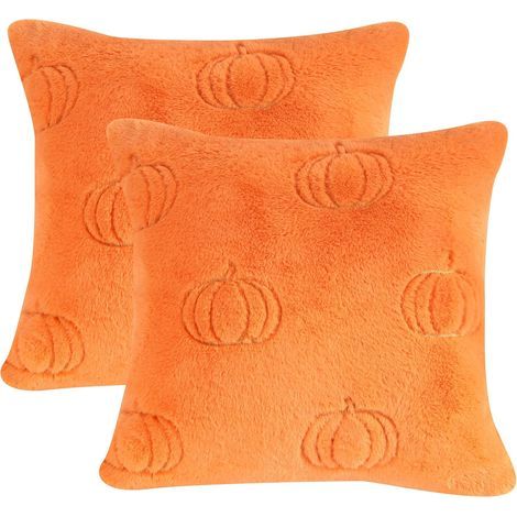 Funda de cojín de Halloween con lentejuelas y calabazas naranjas 45 x 45 cm, funda de almohada doble cara de felpa para sofá, salón, hogar, exterior, decoración de fiesta, 2 piezas (1/5)