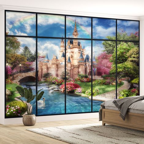 Papier peint panoramique Trompe l'oeil Verrière Enfants - Château - 130 cm x 82 cm (1/3)
