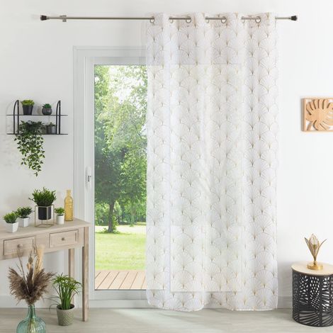 Voilage Brodé Style Art Déco Polyester Motifs Délicats Inspirés Design Art Déco pour Fenêtre Salon Chambre Bureau Finitions Œillets Prêt à Poser 140 x 240 cm Beige (1/4)
