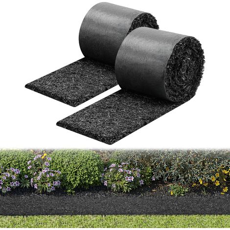 VEVOR Mantillo de Caucho para Paisajismo 356 x 14 cm Grosor de 1,3 cm, 2 Rollos de Mantillo de Caucho, Barrera Floral con Estacas, Bordes de Jardín Recortables, para Patios, Huertos, Frutales (1/5)