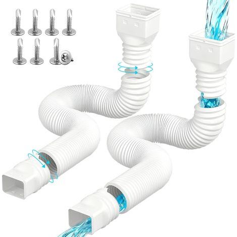 Rallonge Gouttière Flexible Extension de Gouttière Kit d'extension de Descente Pluviale Tuyau Descent 2 Pièces Extensible de 47 à 150 cm pour Descente de 80/100 mm (Blanc - 2 pièces) (1/4)