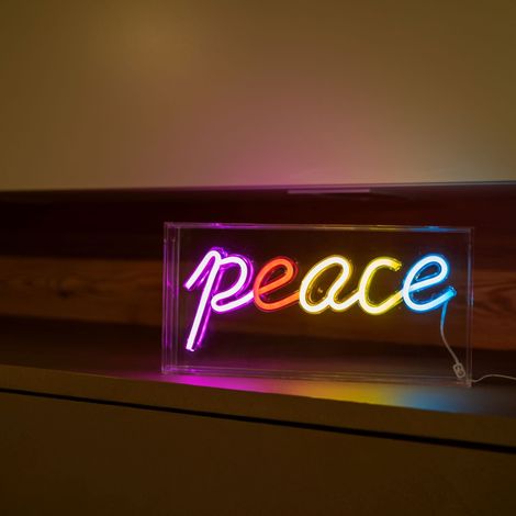 WD LifeStyle Insegna Neon con Cornice in Plexiglass 30 x 15 Cm Decoro Peace (1/2)
