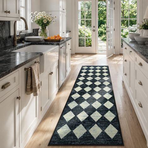 Tapis de Couloir marocain à Motif Treillis 61 x 153 cm Tapis de Couloir Lavable pour Salle de Bain buanderie Tapis d'intérieur Moderne Doux antidérapant pour Table de Chevet Cuisine (1/5)