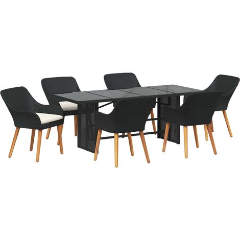 Maison Exclusive - Set da Pranzo per Giardino con cuscino 7 pcs Nero polyrattan
