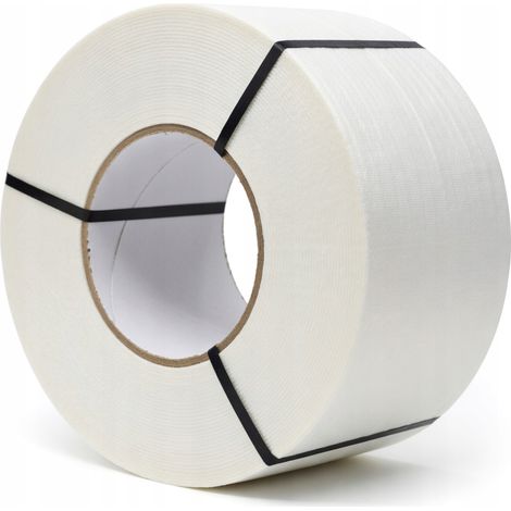 Cinta de embalaje Rafael PP de 16 mm x 1500 mb y 0,8 mm de grosor, color blanco, para embalar cajas de cartón. (1/5)