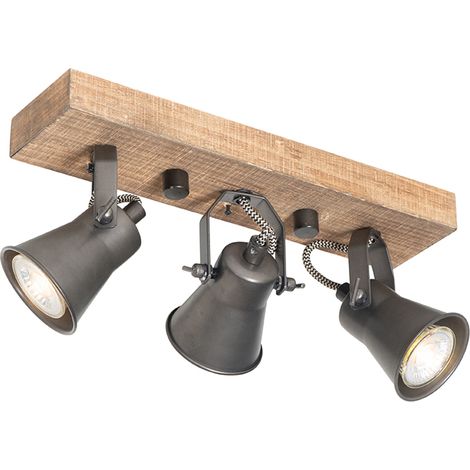 QAZQA jelle - Spot plafond, plafonnier - 3 lumière - L 35 cm - Noir - Rustique - éclairage intérieur - Salon I Chambre I Cuisine I Salle à manger