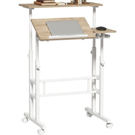 Bureau assis debout bureau réglable en hauteur 70 x 60 cm à roulettes avec plateau inclinable cadre en métal marron (1/5)