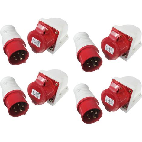 4X 16 Amp 5 Broches Fiche & Douille Aux Intemperies IP44 3 Phase 380-415V 3P + N + Terre 16A