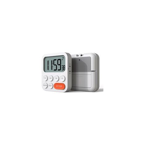 Minuteur de Cuisine, Minuterie Cuisine, Minuteur Digital Chronomètre et Compte à Rebours avec Mode Personnalisé, 3 Niveaux de Volume pour Examen, Réunion, sans Bruit - 2 Piles AAA - Blanc (1/5)