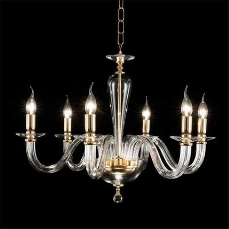 Lampada a sospensione D70 cm RAVEL 6 luci in vetro lavorato a mano ORO (1/2)