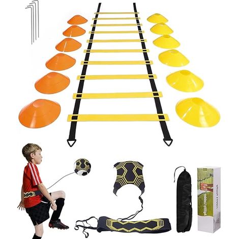 Accessori per l'allenamento di calcio, con scaletta di allenamento da 6 m e 12 coni, scaletta per l'allenamento di coordinazione, set regalo per l'allenamento di calcio per ragazzi (1/5)
