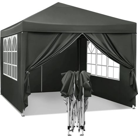 WOLTU Gazebo da giardino tendone tenda per festa party con parti laterali 3x3 m Grigio