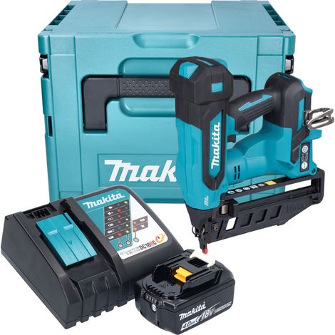 Clavadora a batería Makita DBN 601 RM1J 18 V 19 - 64 mm sin escobillas + 1 batería de 4,0 Ah + cargador + Makpac