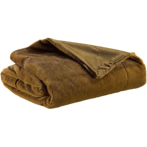 VIVARAISE - Plaid décoratif Liwen en fausse fourrure marron - 140 x 180 cm (1/4)