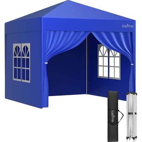Pop-up Pavillon, Wasserdichtes Design, Abnehmbare Seitenwände, Blau mit 4 Wänden, 2,5m x 2,5m-c (1/2)