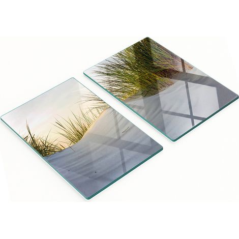 Tablas de cocina de vidrio templado con diseño de dunas costeras, 2 x 40 x 52 cm. (1/5)