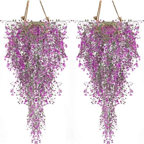 Plants Artificial Set of 2 Lierre Vigne Plant Artificial Indoor Outdoor Fleur artificial for decoration Wall-mounted and Jardin-Magenta (1/5)