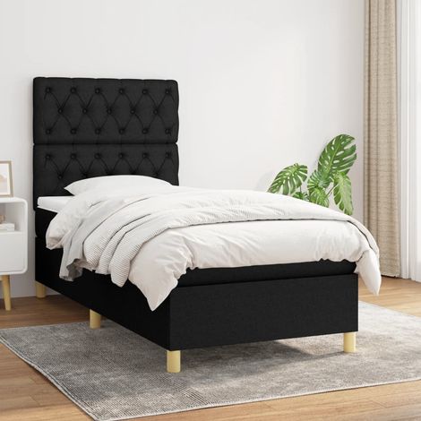 Lit simple pour adulte Moderne - Lit à sommier tapissier et matelas Noir 80x200 cm Tissu BV462150 - BonneVie (1/5)