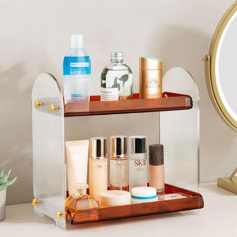 Lntyq Badezimmerregal aus Acryl mit mehreren Ebenen, zweistufiger Make-up-Organizer für Parfüms und Kosmetika, dekorative Make-up-Aufbewahrung für Esstisch und Küche (1/5)