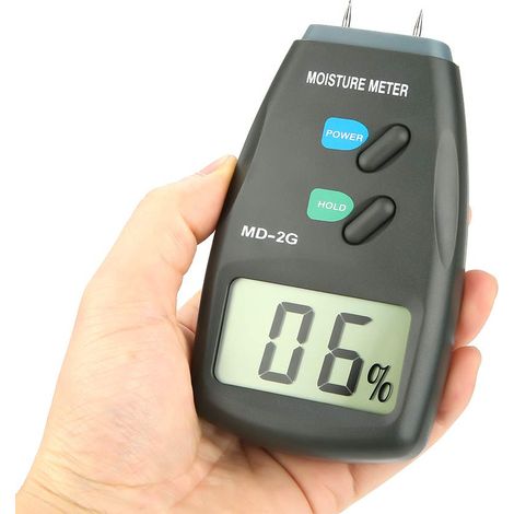 MD-2G Holz-Hygrometer, 5 % bis 40 % Holzfeuchtemessgerät, 2-poliges LCD, tragbarer digitaler Feuchtigkeitstester, Feuchtigkeitsmesser, industrieller Wasserleckdetektor mit blauem Beutel