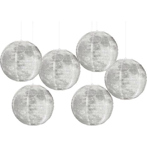 Lot de 6 lampes en papier en forme de lune à suspendre, décoration sur le thème de l'espace pour chambre à coucher (1/4)
