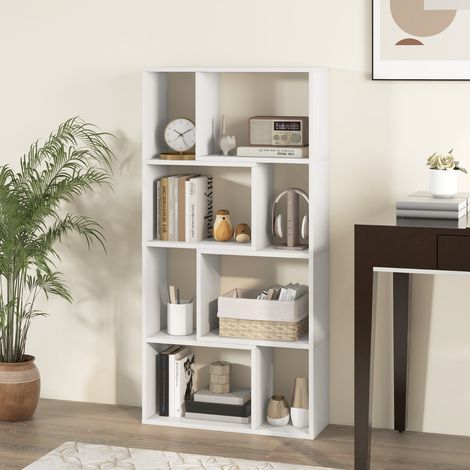 Bibliothèque Armoire à Livres Géométrique 4 Niveaux 120 cm 8 Cases Blanc (1/3)