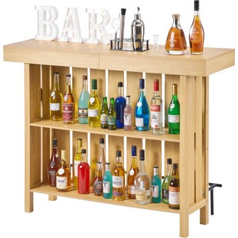 Hausbar mit 3 Ebenen, Bartresen aus Holzwerkstoff mit Fußstütze & Flaschenöffner-Halter, Moderne Bartheke mit viel Stauraum für Wohnzimmer & Keller, Belastbar bis 81,6 kg, 1400 x 398 x 1055 mm (1/5)