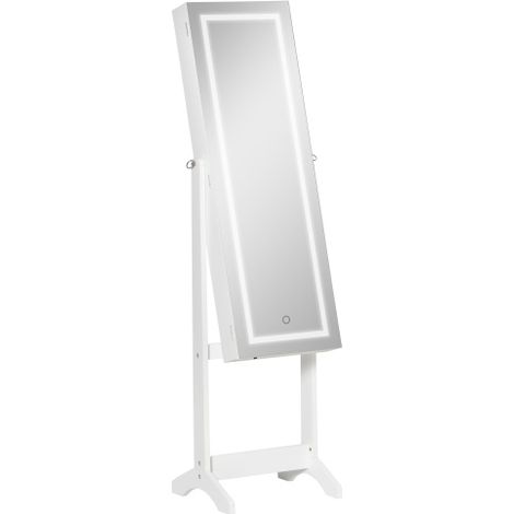 LED Light Jewellery Cabinet with Lockable Organiser and Full-Length Mirror for Bedroom or Dressing Room,Elegant White Design