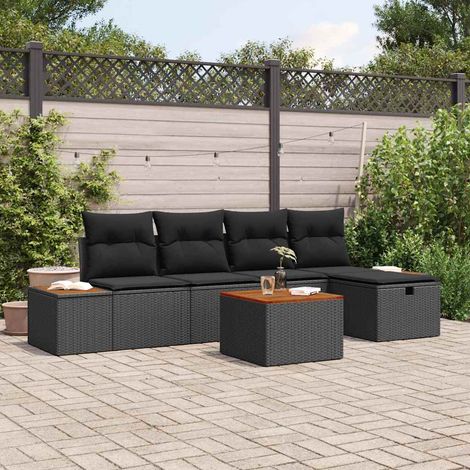 Set Divano da Giardino con cuscino 6 pcs Nero Poly Rattan vidaXL (1/5)