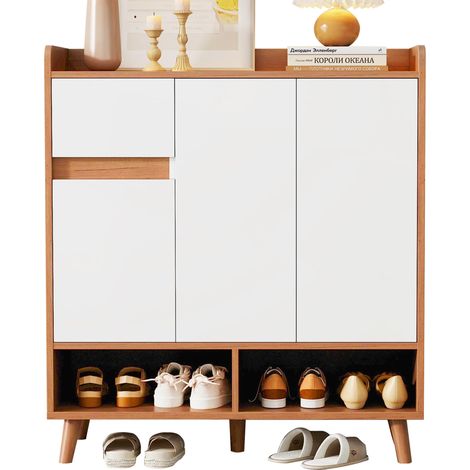 Kommode / Sideboard / Schuhschrank mit verstellbaren Einlegeböden, minimalistischer Organizer mit Massivholzbeinen, Maße H99 x B90 x T35 cm