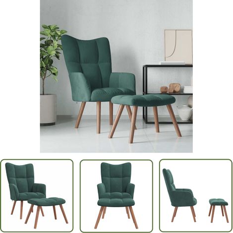 The Living Store Chaise de relaxation avec repose-pied Vert foncé Velours - Fauteuil Relaxant - Chaise Lounge - Chaise Confortable - Mobilier Extérieur - Jardin (1/5)