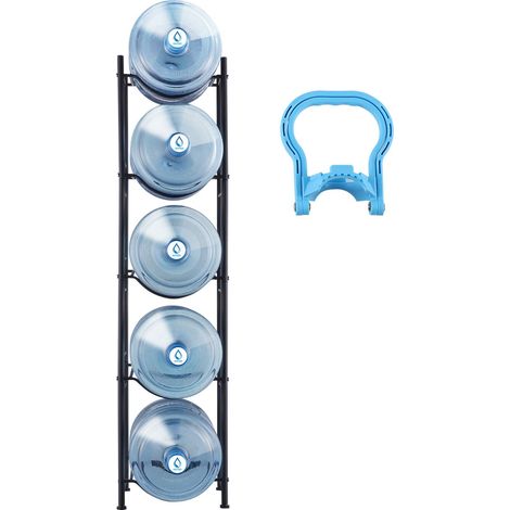 Porte-bouteilles d'eau 5 étages, rangement pour 5 bidons, rack robuste avec 5 emplacements, étagère démontable en noir. (1/5)