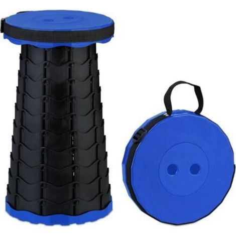 1 tabouret télescopique noir et bleu (252540cm), réglable, avec bretelles et assise rétractable (1/5)