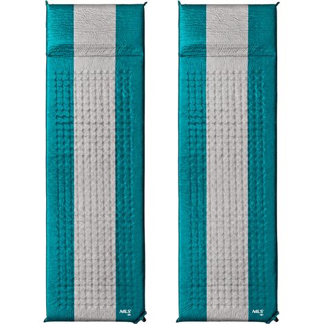 Colchoneta autoinflable para camping, azul grisáceo, tamaño compacto, paquete de 2 unidades. (1/5)