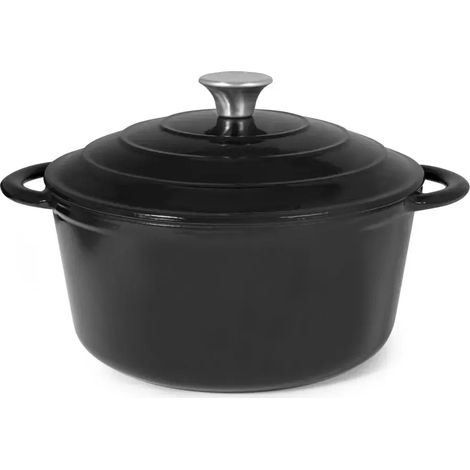 Casserole en fonte avec 2 poignées et couvercle noir 26 cm