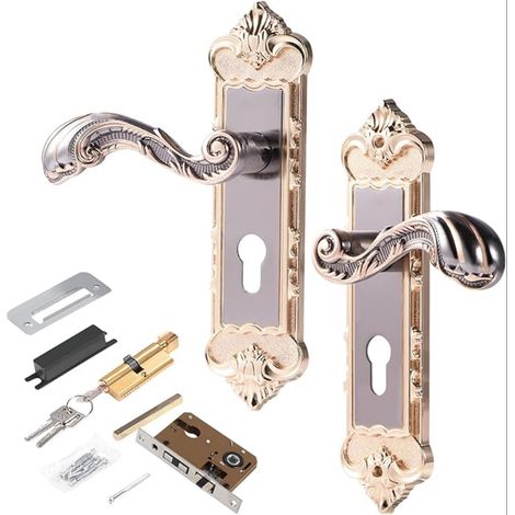 Ensemble De Poignée De Porte Vintage, Serrures Mécaniques Rétro De Style Européen Serrure Chambre Antivol,poignées intérieures Pour Intérieur (1/5)