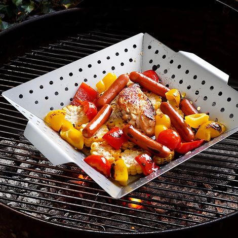Panier À Grillade - Acier Inoxydable 34 x 34 cm - Pour Légumes et Viandes - Usage Extérieur - 1 Pièce (1/5)