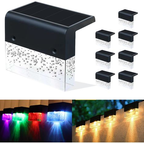 Lot de 8 lampes solaires — Éclairage extérieur étanche pour clôture, à changement de couleur RGB