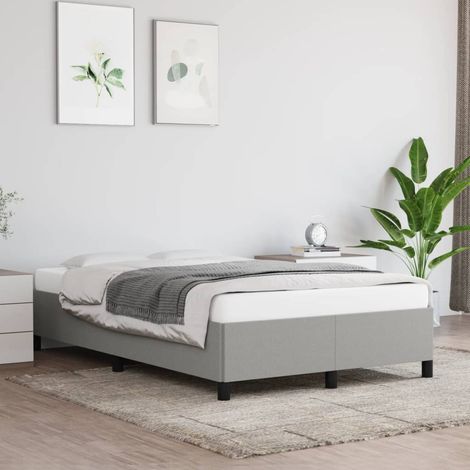 Cadre de lit 120 x 190 cm en tissu gris clair avec lattes et pieds de soutien, sans matelas, 21.69kg - PANGIVO (1/5)