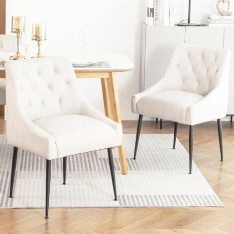 Lot de 2 chaises de salle à manger, pieds en métal, dossier à levier, design moderne, idéal pour salle à manger et salon, beige (1/5)
