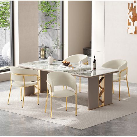Lot de 4 chaises de salle à manger 55x55x80 cm en tissu cord beige, moderne pour salon FloraGrace (1/5)
