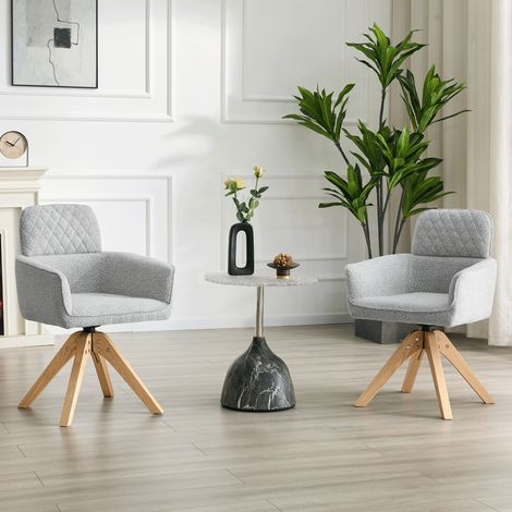 Lot de 2 chaises de salle à manger pivotantes 360° en tissu gris, pieds en bois (1/5)