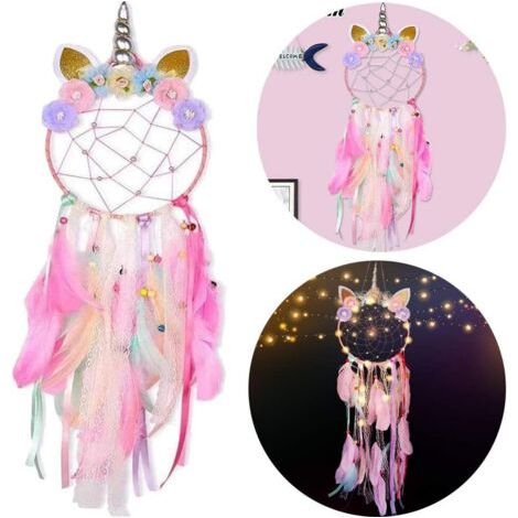 QORVA-Attrape-rêves licorne attrape-rêves à suspendre au mur avec plumes et fleurs colorées pour fête sur